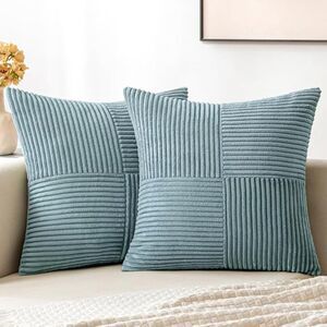 💙 MIULEE Dusty Blue Corduroy Pillow Covers – Set of 2 – 18x18"